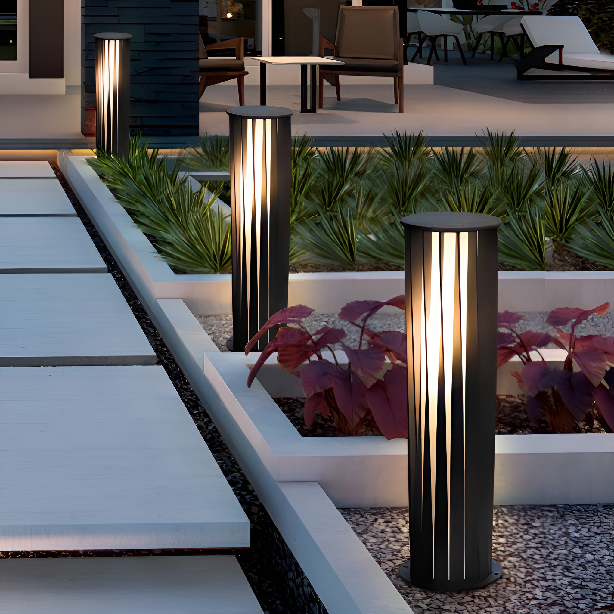 Geometric Black Cage Solar LED Pathway Light
