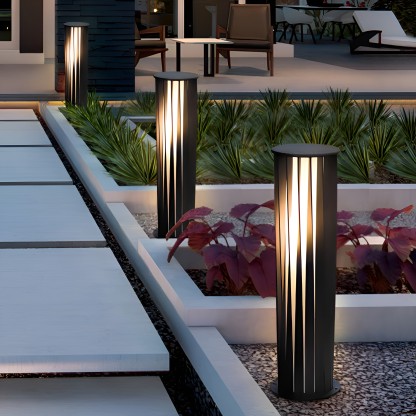 Geometric Black Cage Solar LED Pathway Light