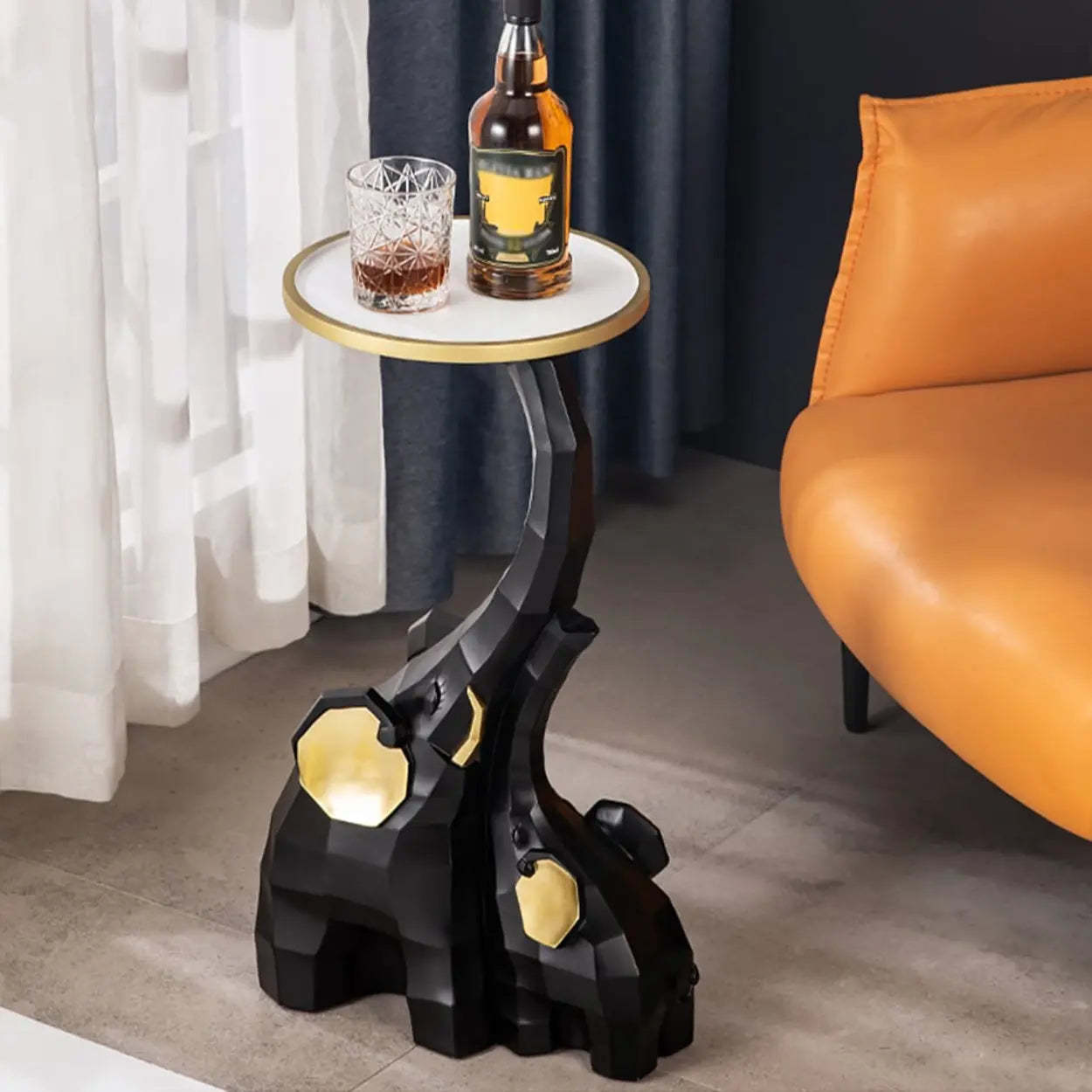 Geometric Elephant Sculptural End Table — White