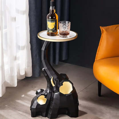 Geometric Elephant Sculptural End Table — Black