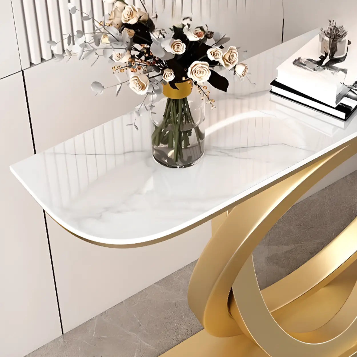 Half-Circle Stone-Top Console Table — Black / Pandora