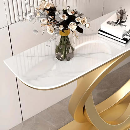 Half-Circle Stone-Top Console Table — Black / Pandora