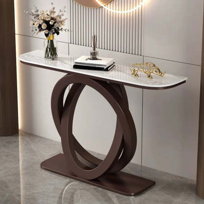 Half-Circle Stone-Top Console Table — Gold / Pandora