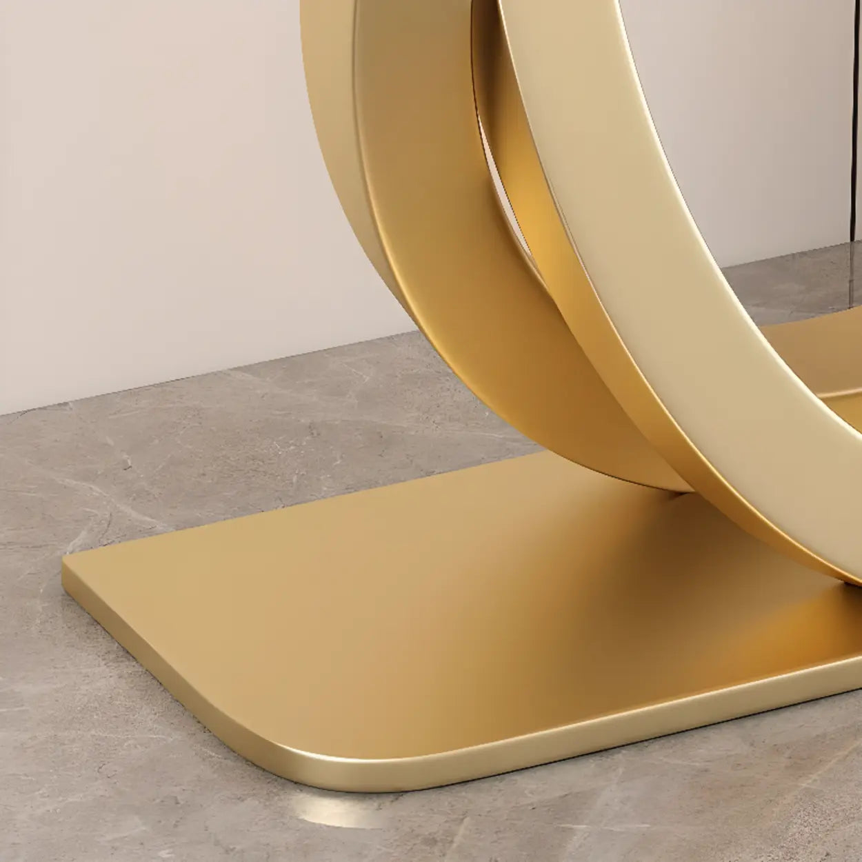 Half-Circle Stone-Top Console Table — Gold / Gray