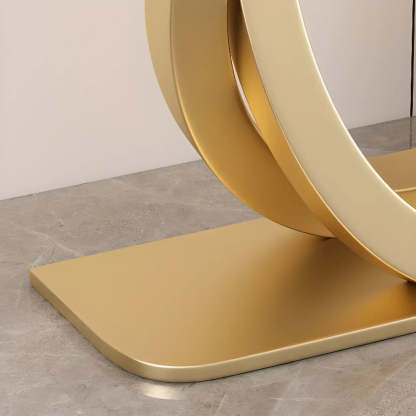 Half-Circle Stone-Top Console Table — Gold / Gray