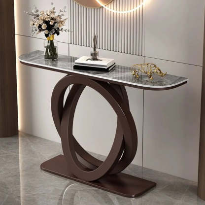 Half-Circle Stone-Top Console Table — Antique Brass / Pandora