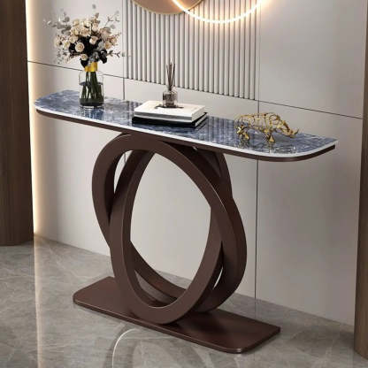 Half-Circle Stone-Top Console Table — Antique Brass / White
