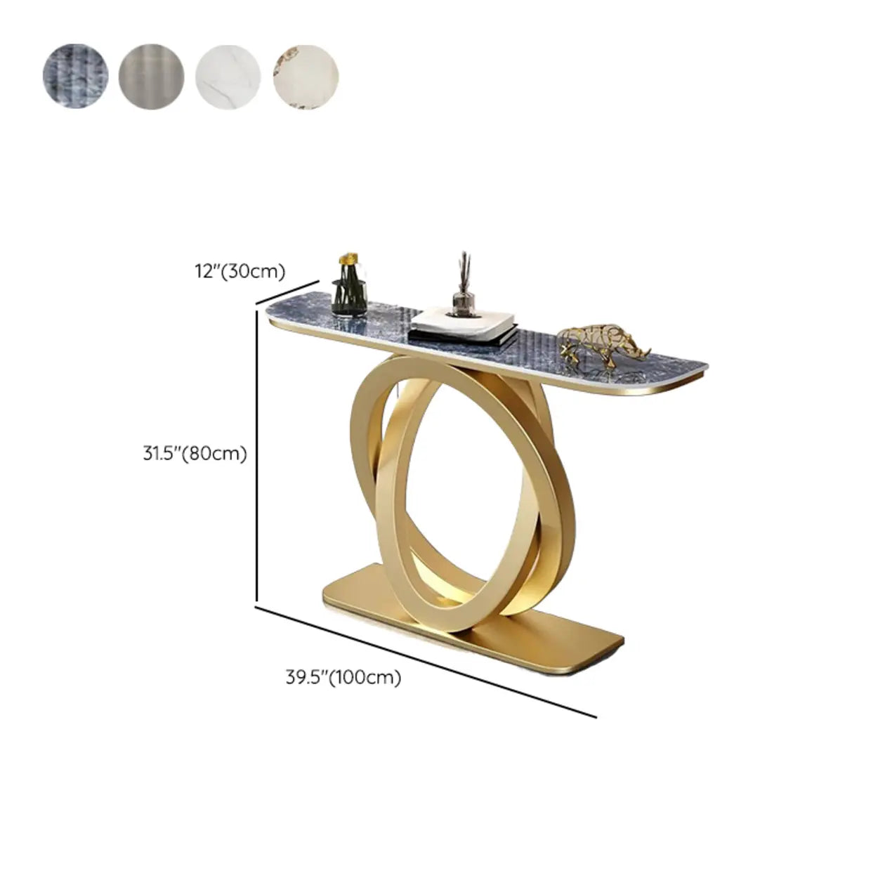 Half-Circle Stone-Top Console Table — Antique Brass / Blue