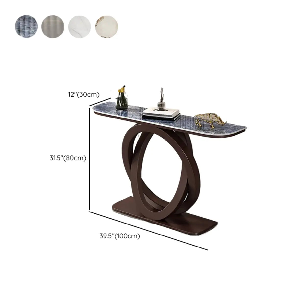 Half-Circle Stone-Top Console Table — Black / Pandora