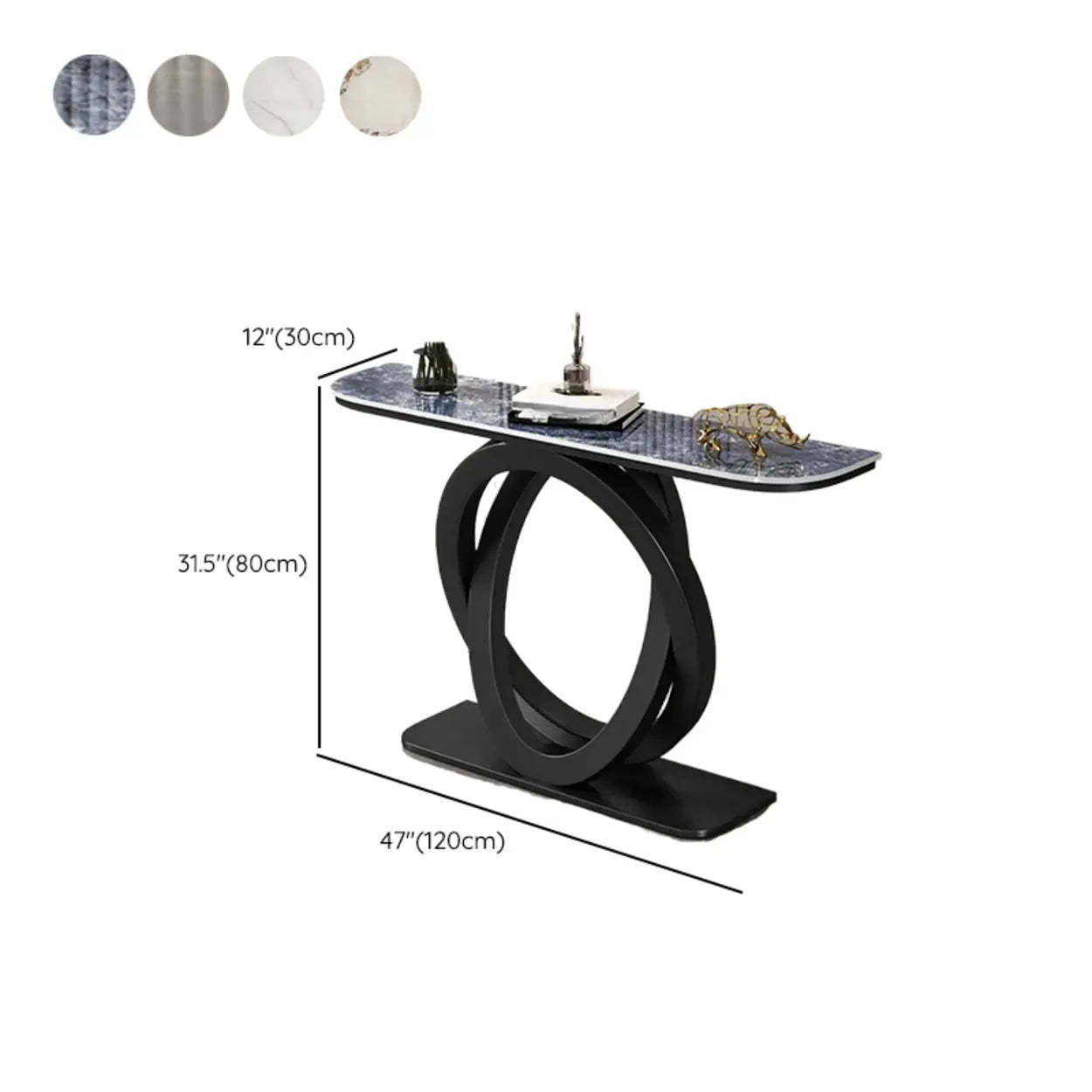 Half-Circle Stone-Top Console Table — Black / White