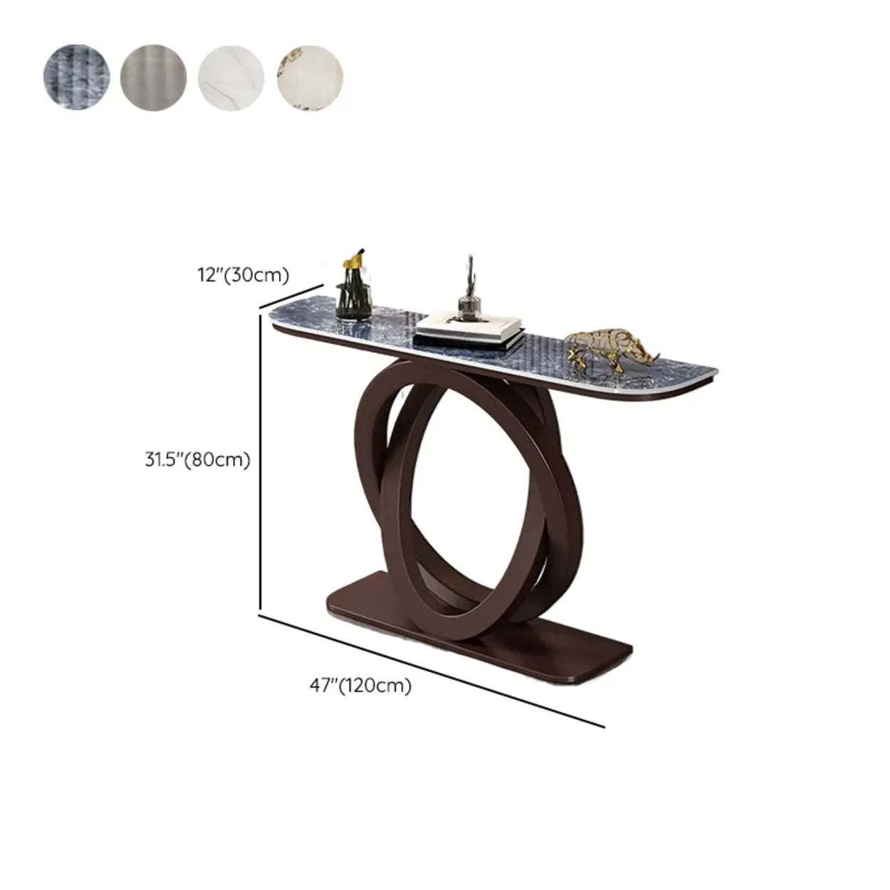 Half-Circle Stone-Top Console Table — Black / Blue