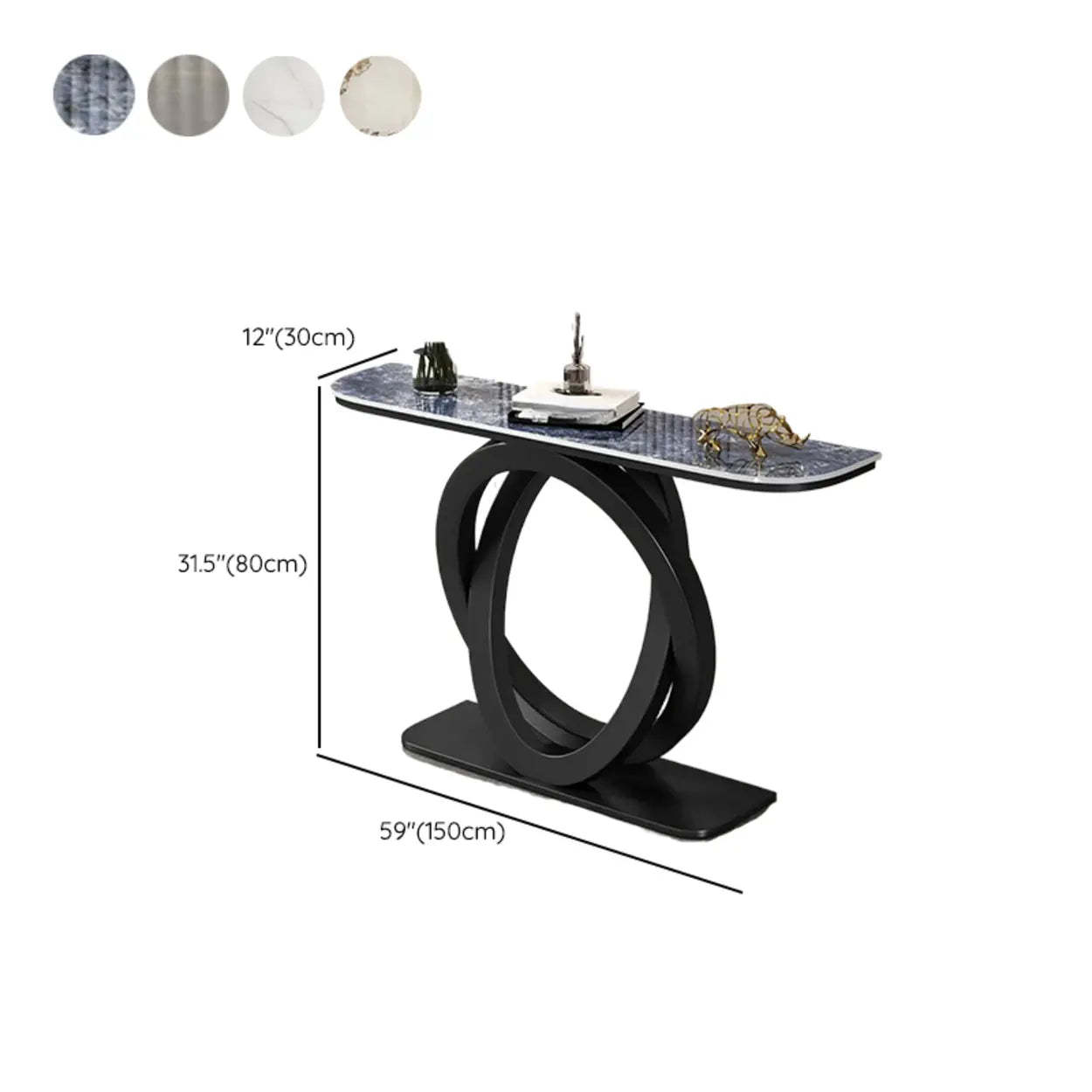 Half-Circle Stone-Top Console Table — Gold / Pandora