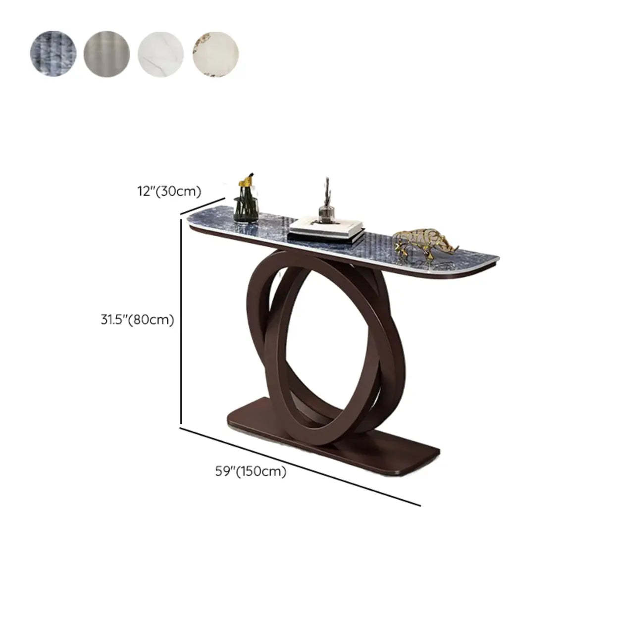 Half-Circle Stone-Top Console Table — Gold / Gray