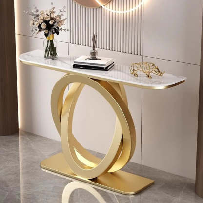 Half-Circle Stone-Top Console Table — Antique Brass / Pandora