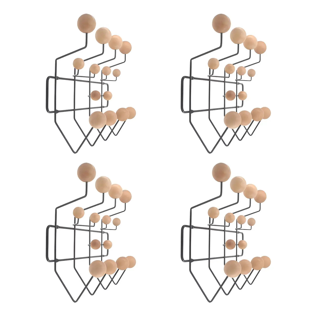 Geometric Metal Wall Mounted Coat Rack — Brown / 4 Piece Set