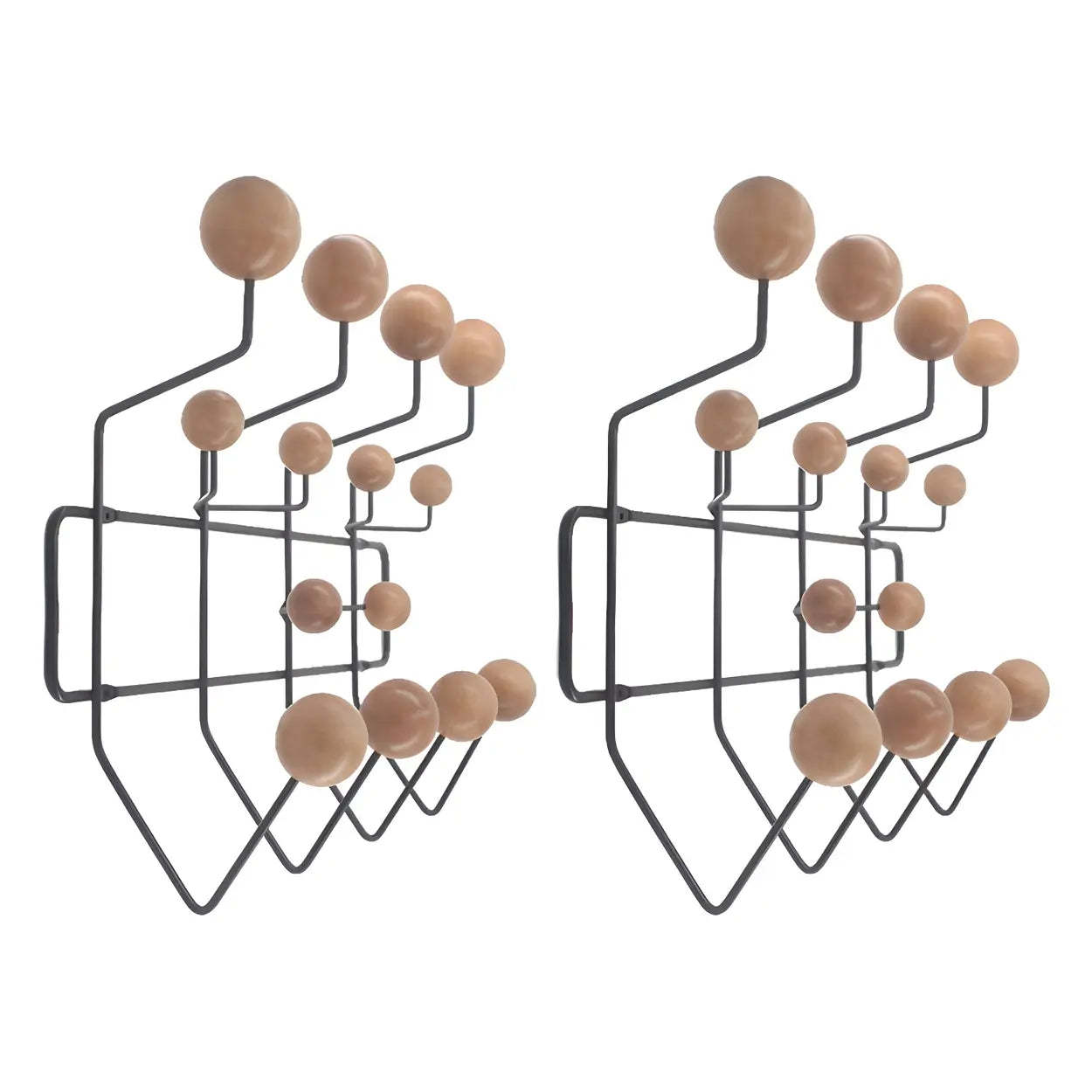 Geometric Metal Wall Mounted Coat Rack — Black / 2 Piece Set