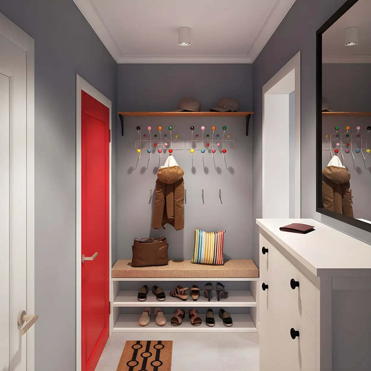 Geometric Metal Wall Mounted Coat Rack — Wood Color / 1 Piece