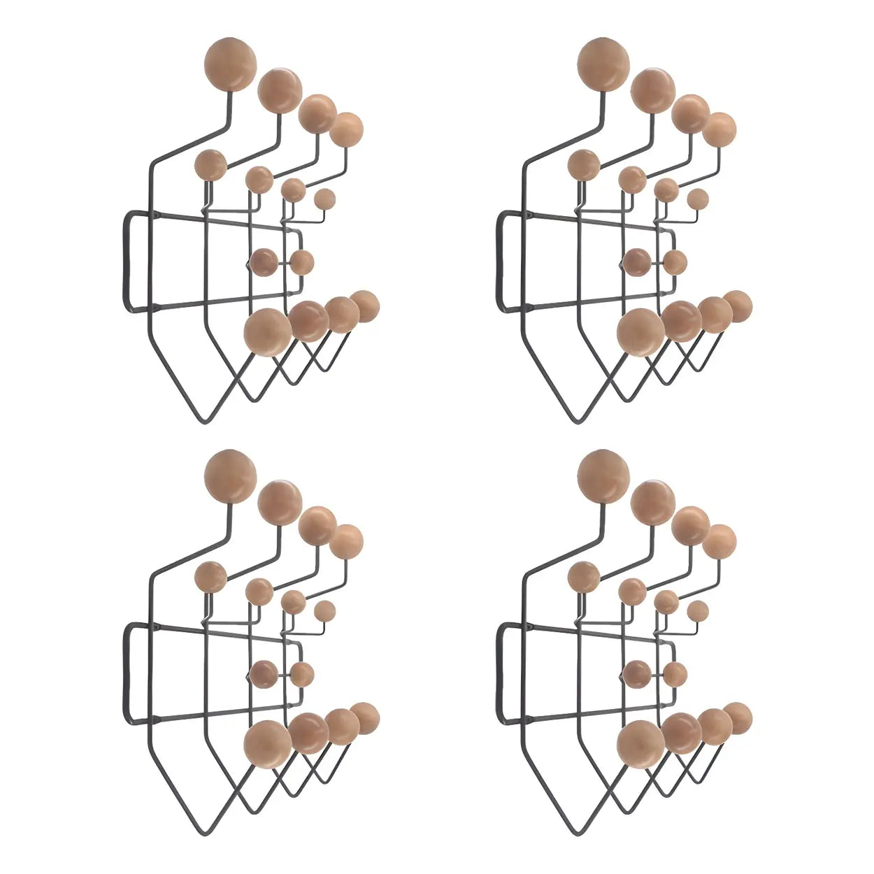 Geometric Metal Wall Mounted Coat Rack — Black / 4 Piece Set