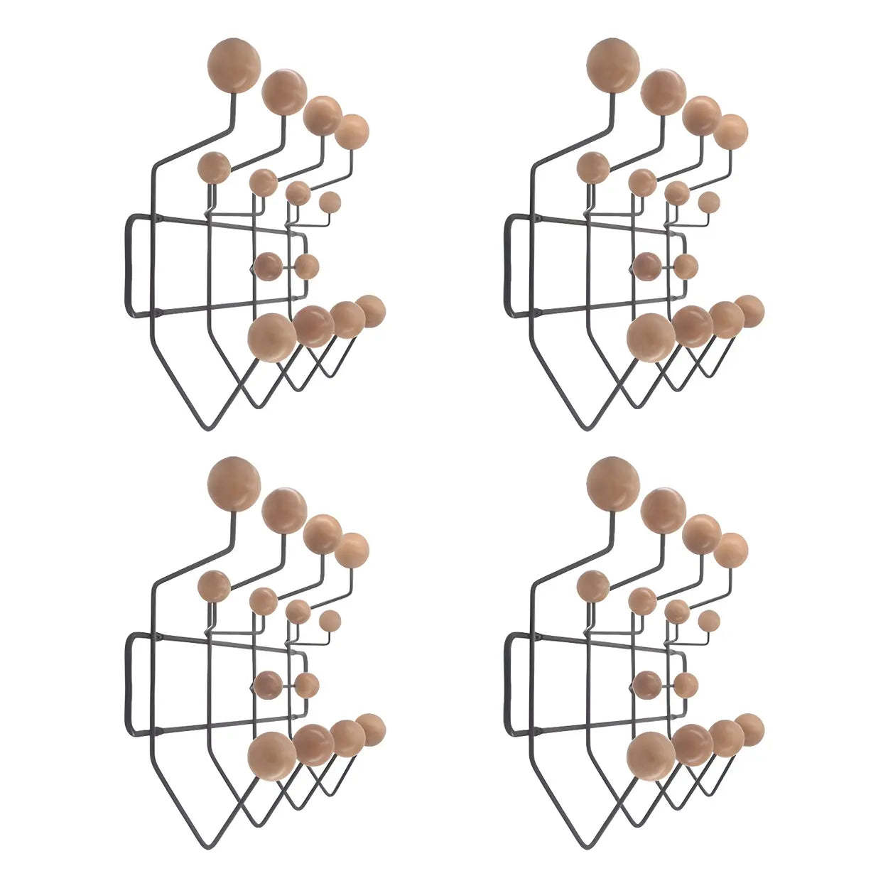 Geometric Metal Wall Mounted Coat Rack — Black / 4 Piece Set