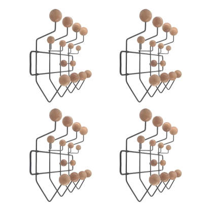 Geometric Metal Wall Mounted Coat Rack — Black / 4 Piece Set