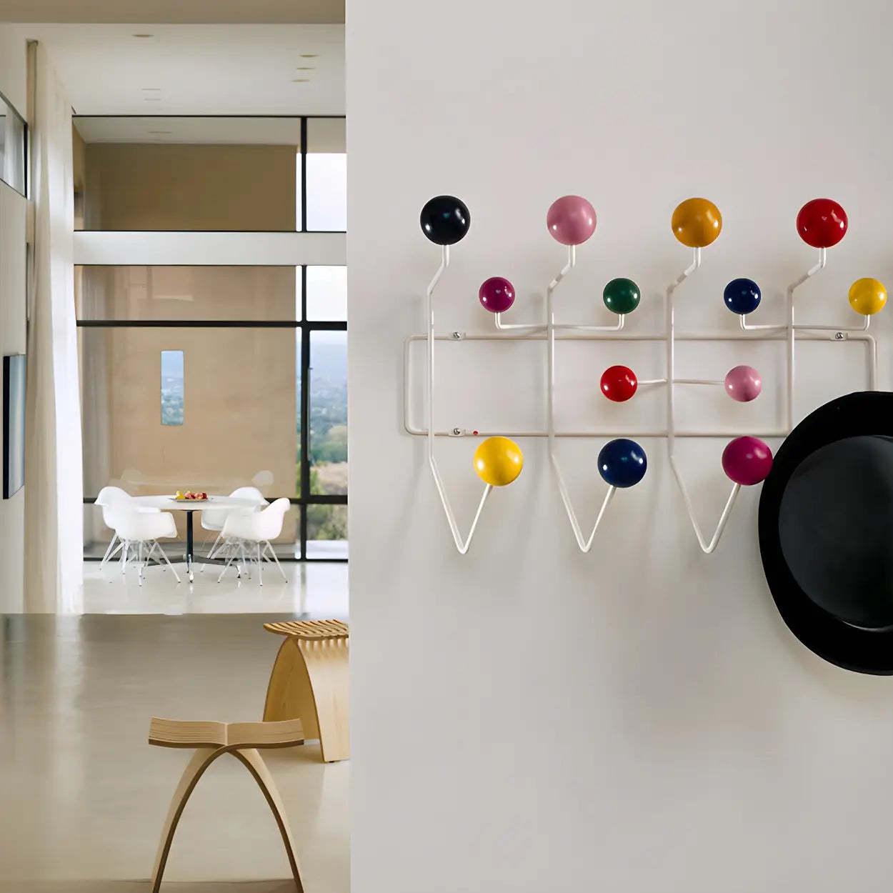 Geometric Metal Wall Mounted Coat Rack — Wood Color / 2 Piece Set