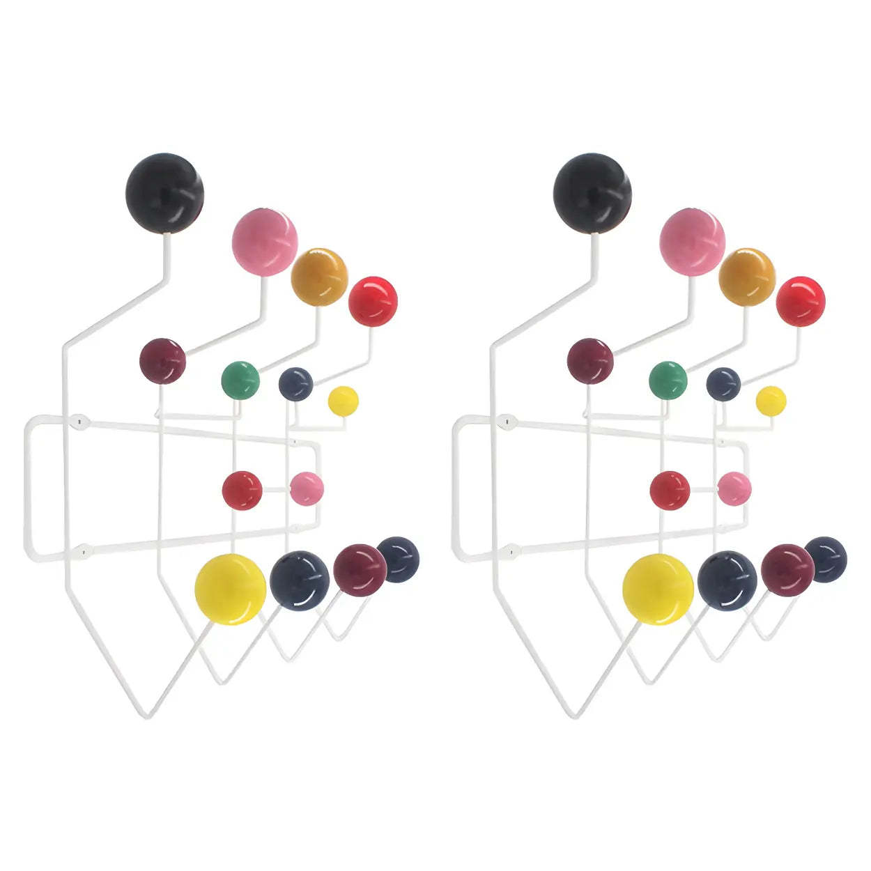 Geometric Metal Wall Mounted Coat Rack — White / 2 Piece Set