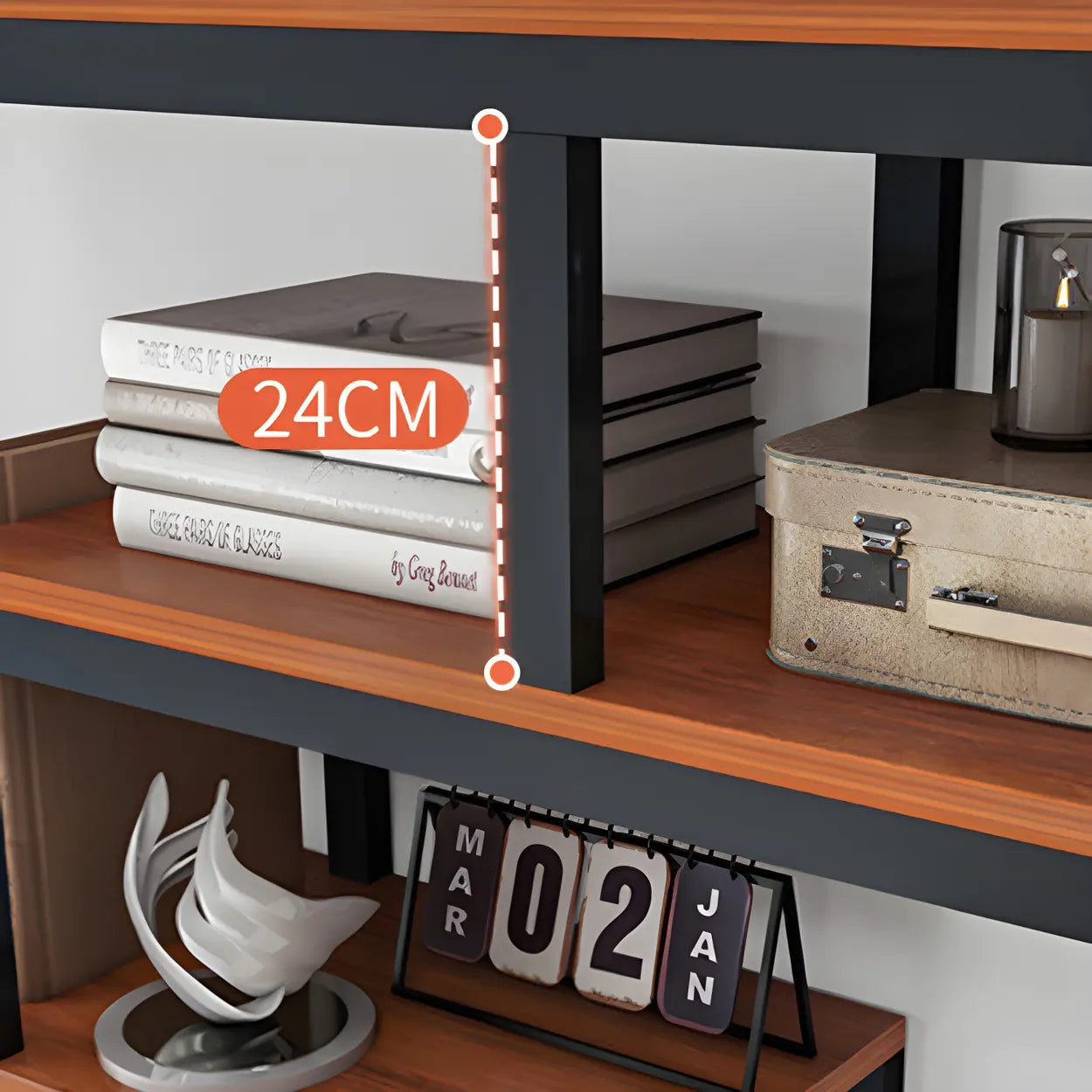 Geometric Metal-Wood Open-Back Bookcase