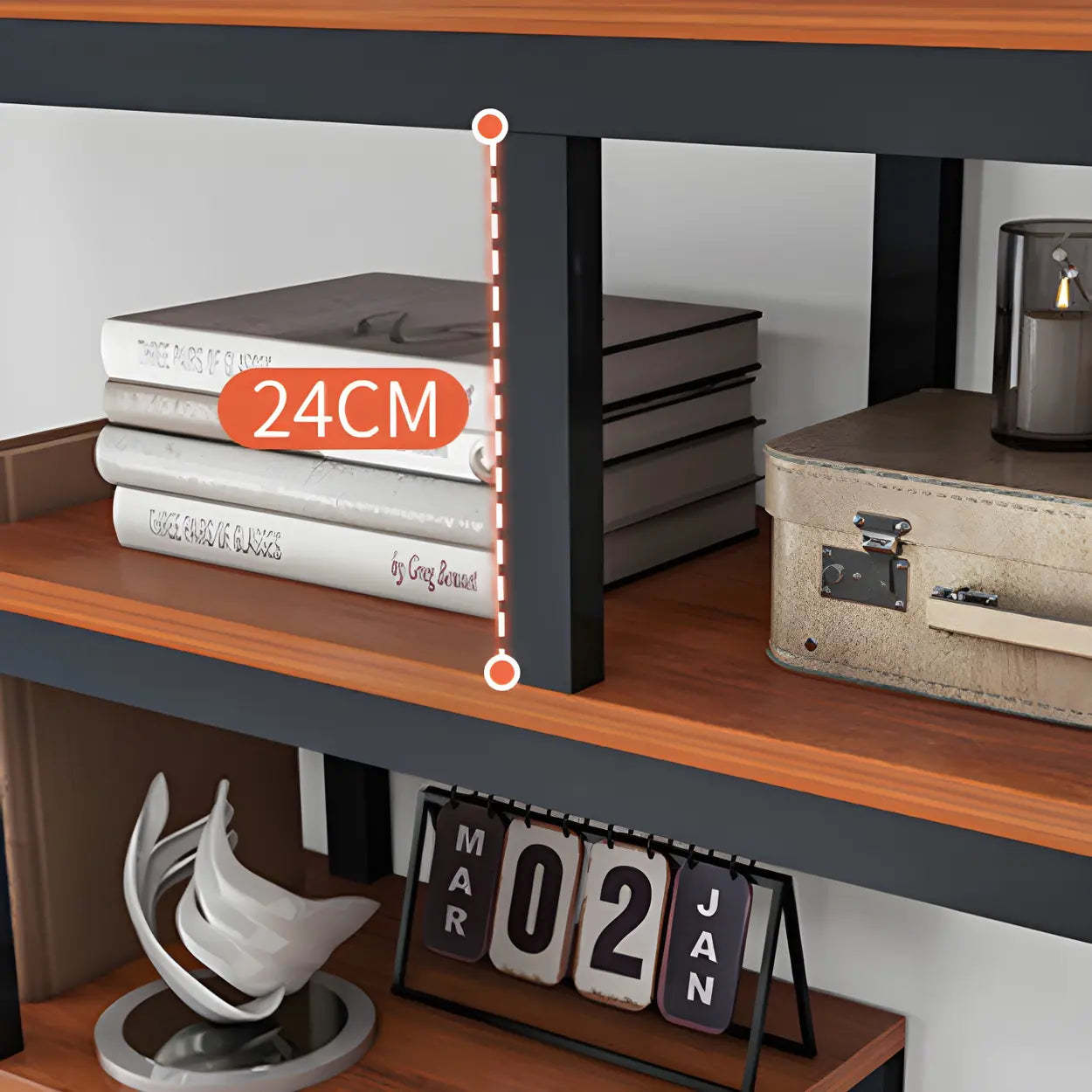 Geometric Metal-Wood Open-Back Bookcase