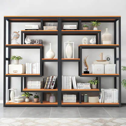 Geometric Metal-Wood Open-Back Bookcase