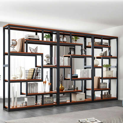 Geometric Metal-Wood Open-Back Bookcase