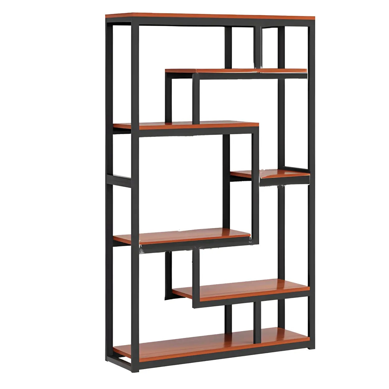 Geometric Metal-Wood Open-Back Bookcase