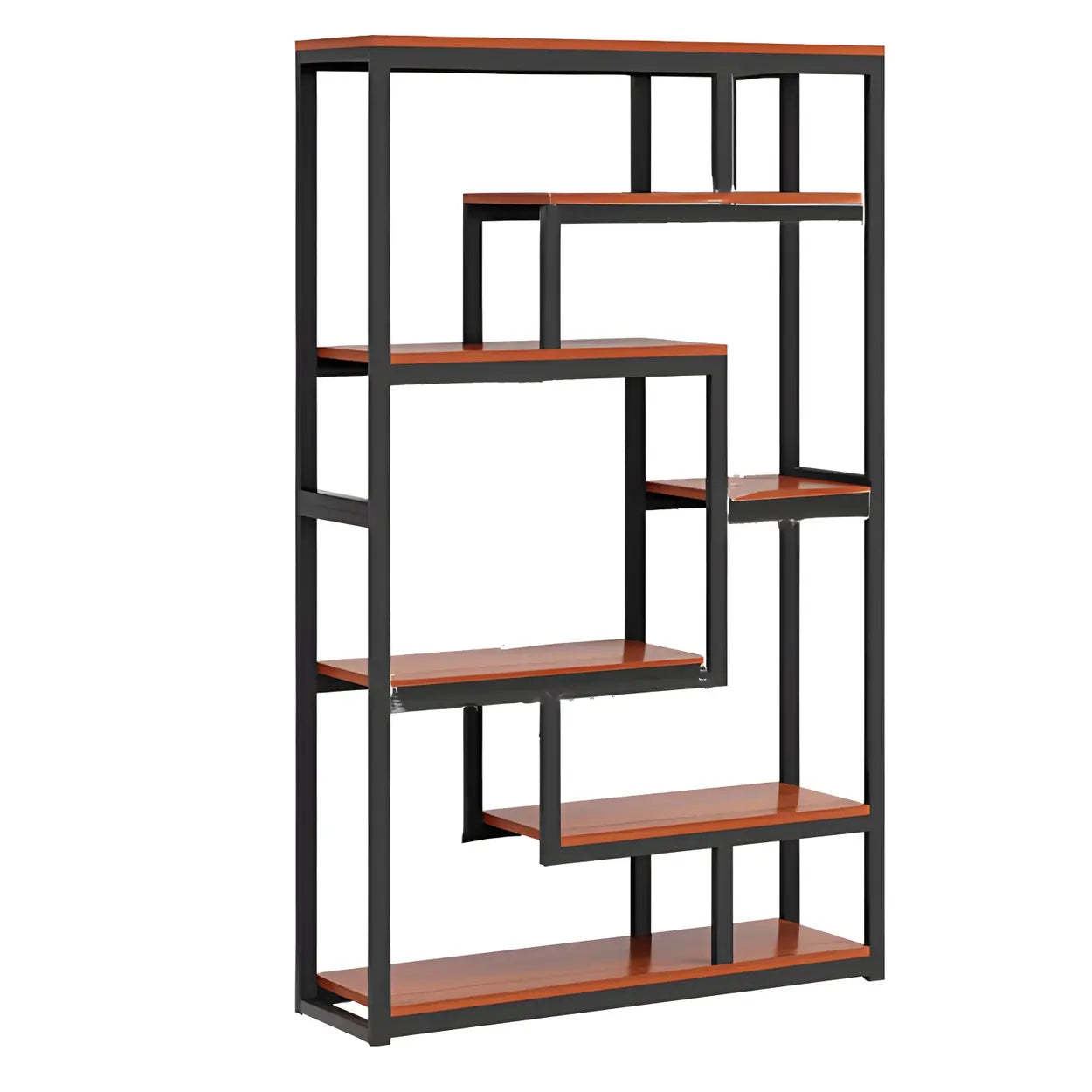 Geometric Metal-Wood Open-Back Bookcase