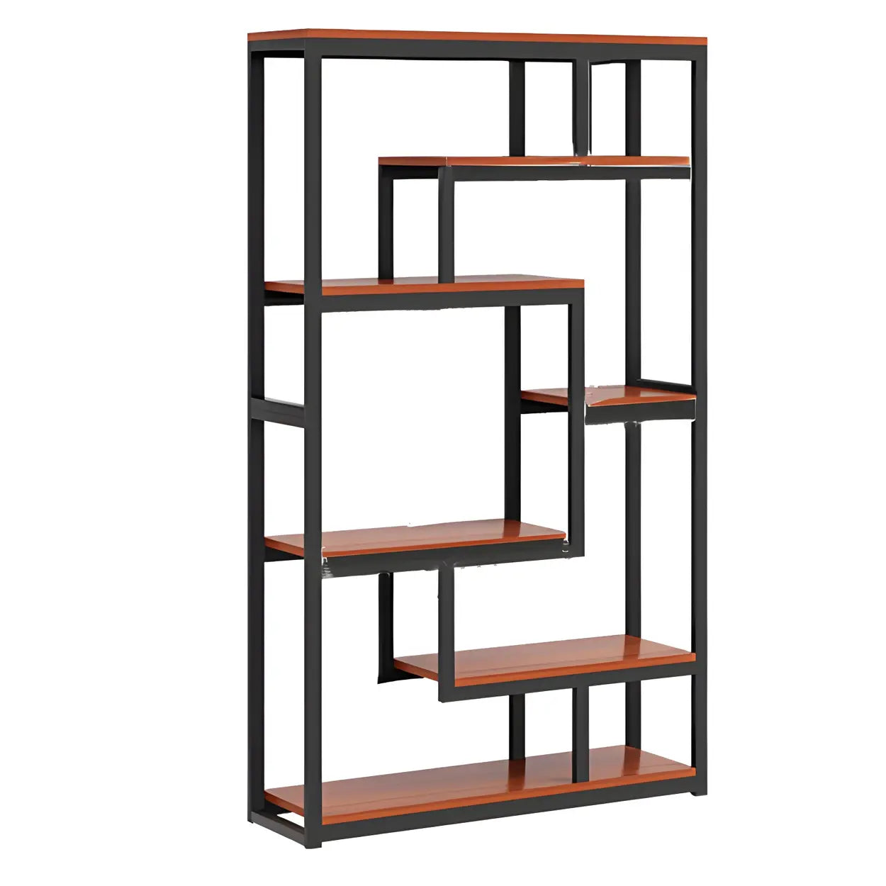 Geometric Metal-Wood Open-Back Bookcase