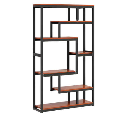 Geometric Metal-Wood Open-Back Bookcase