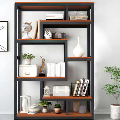 Geometric Metal-Wood Open-Back Bookcase