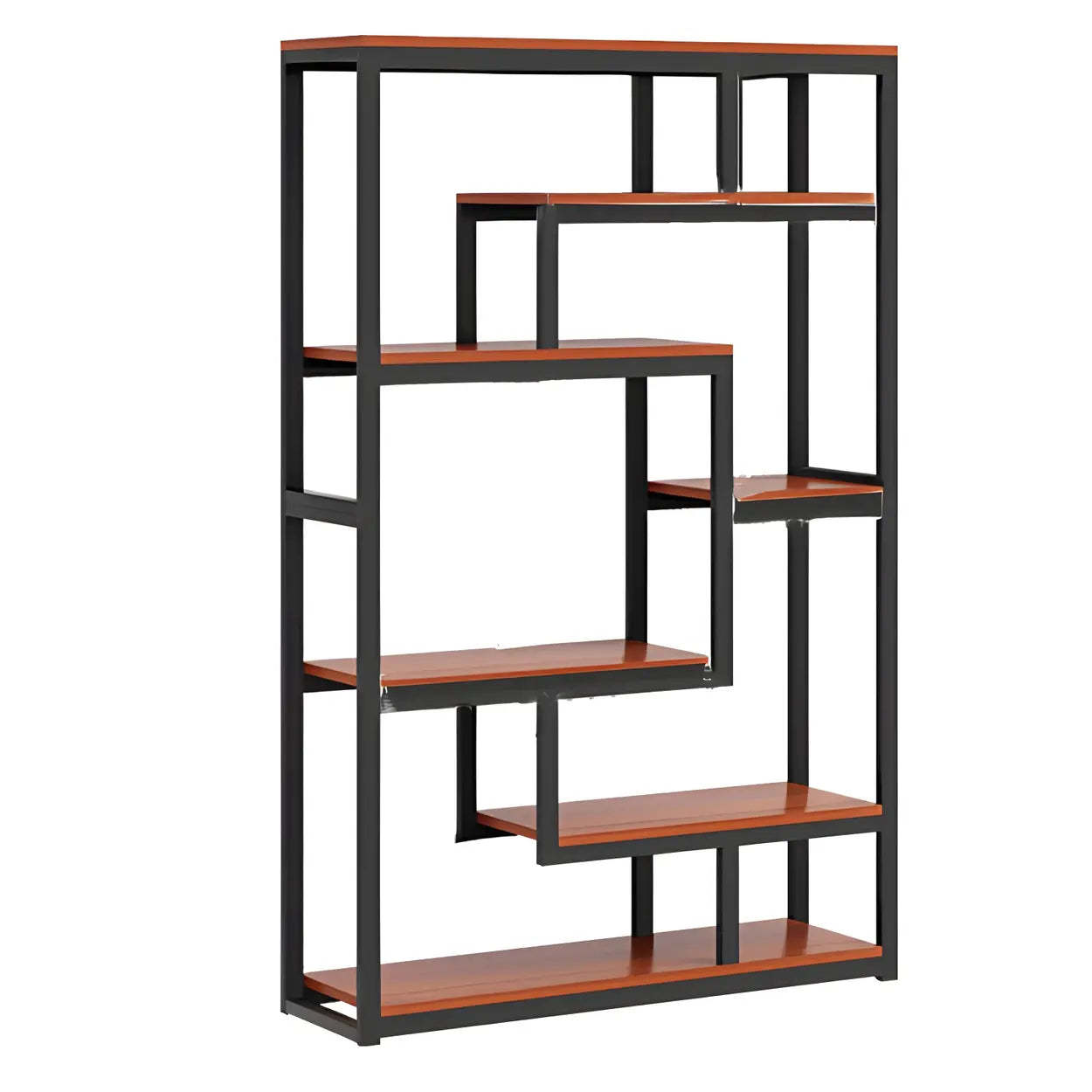 Geometric Metal-Wood Open-Back Bookcase