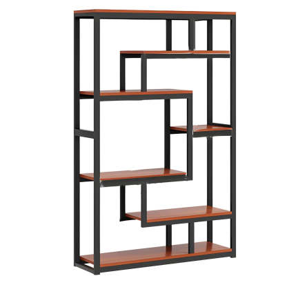 Geometric Metal-Wood Open-Back Bookcase
