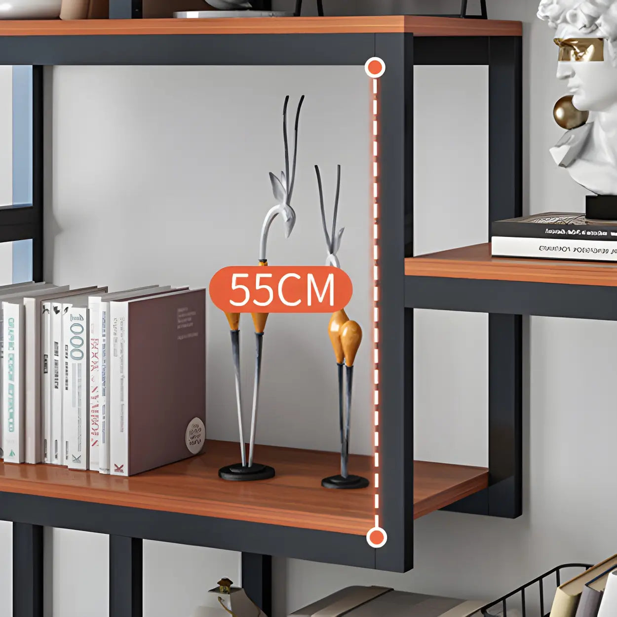 Geometric Metal-Wood Open-Back Bookcase