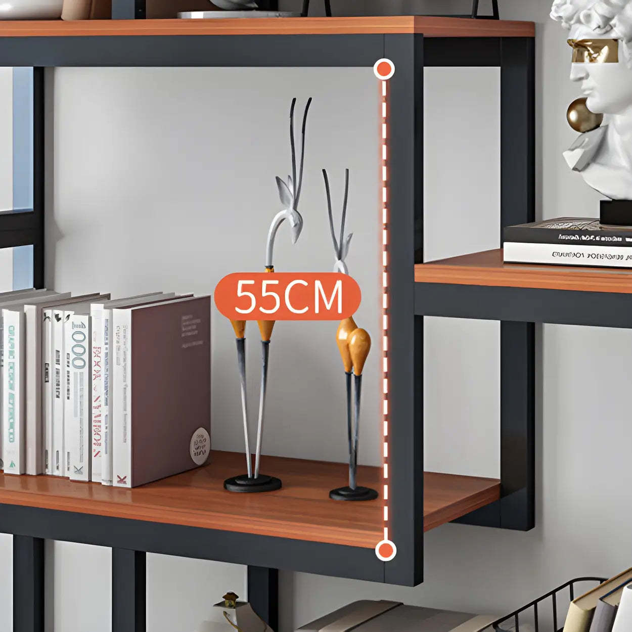 Geometric Metal-Wood Open-Back Bookcase