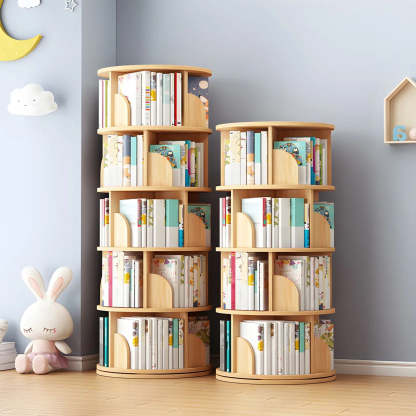 Rotating Round Wood Bookshelf — Natural Finish