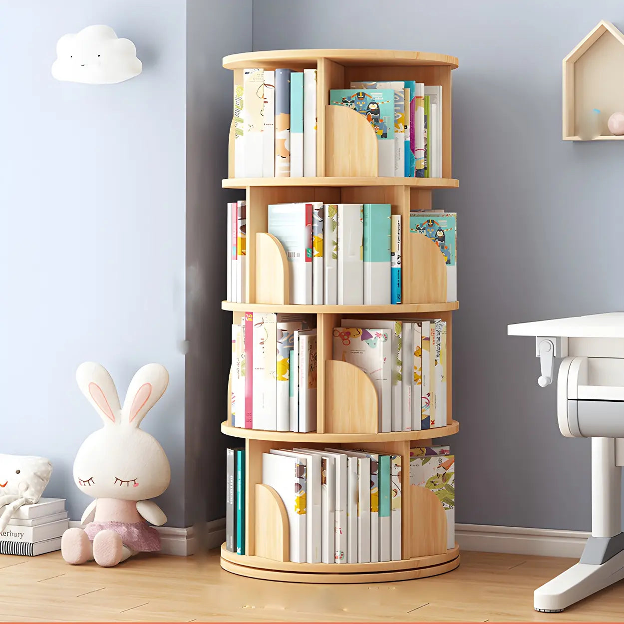 Rotating Round Wood Bookshelf — Green