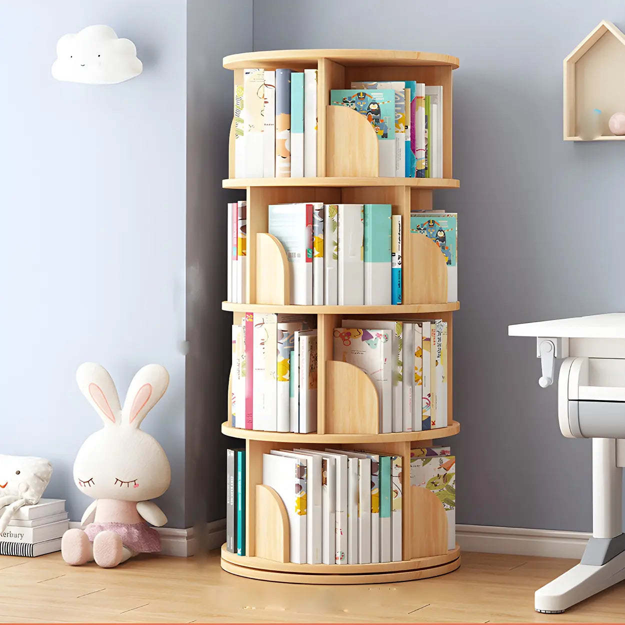 Rotating Round Wood Bookshelf — Green