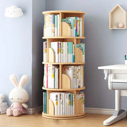 Rotating Round Wood Bookshelf — White
