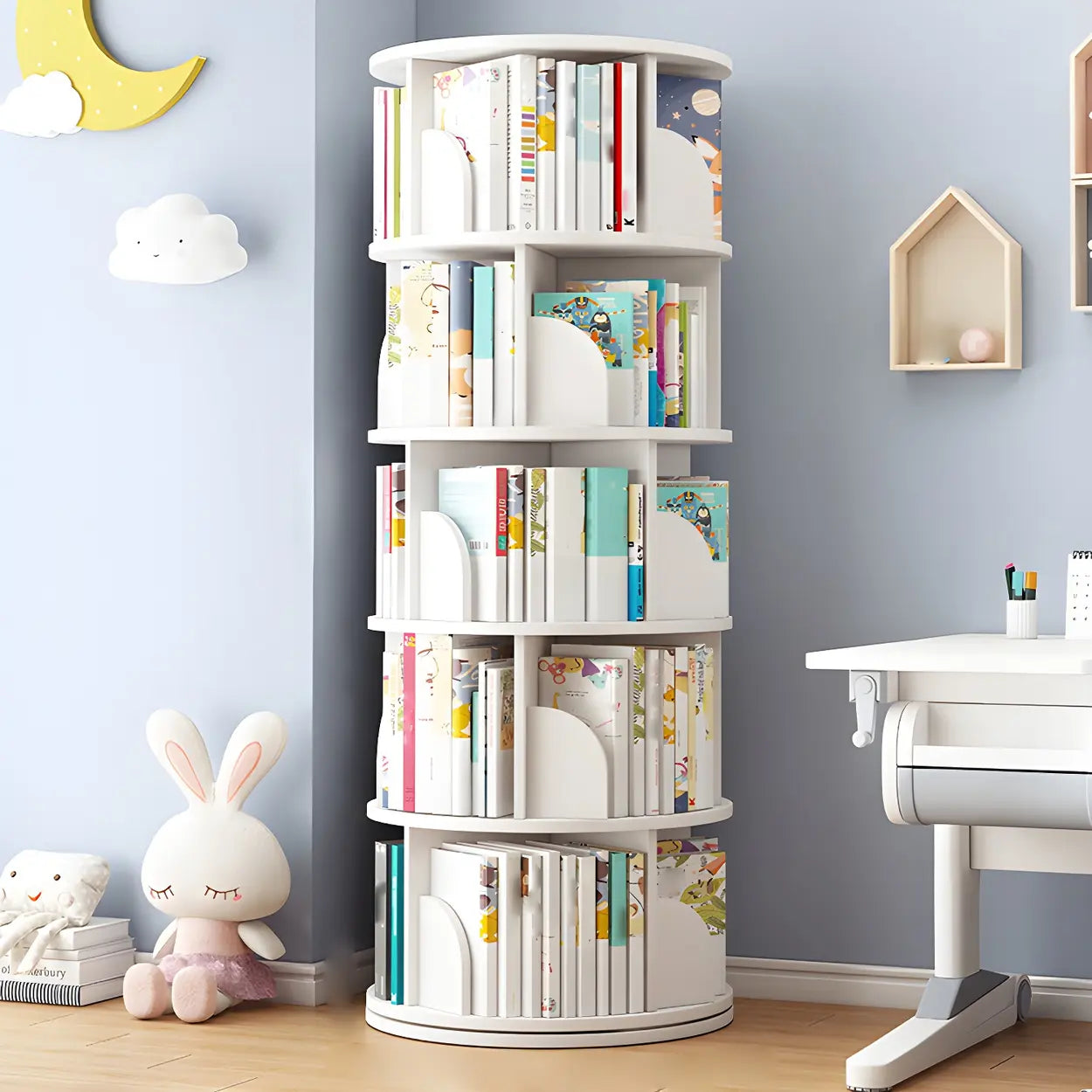 Rotating Round Wood Bookshelf — Green