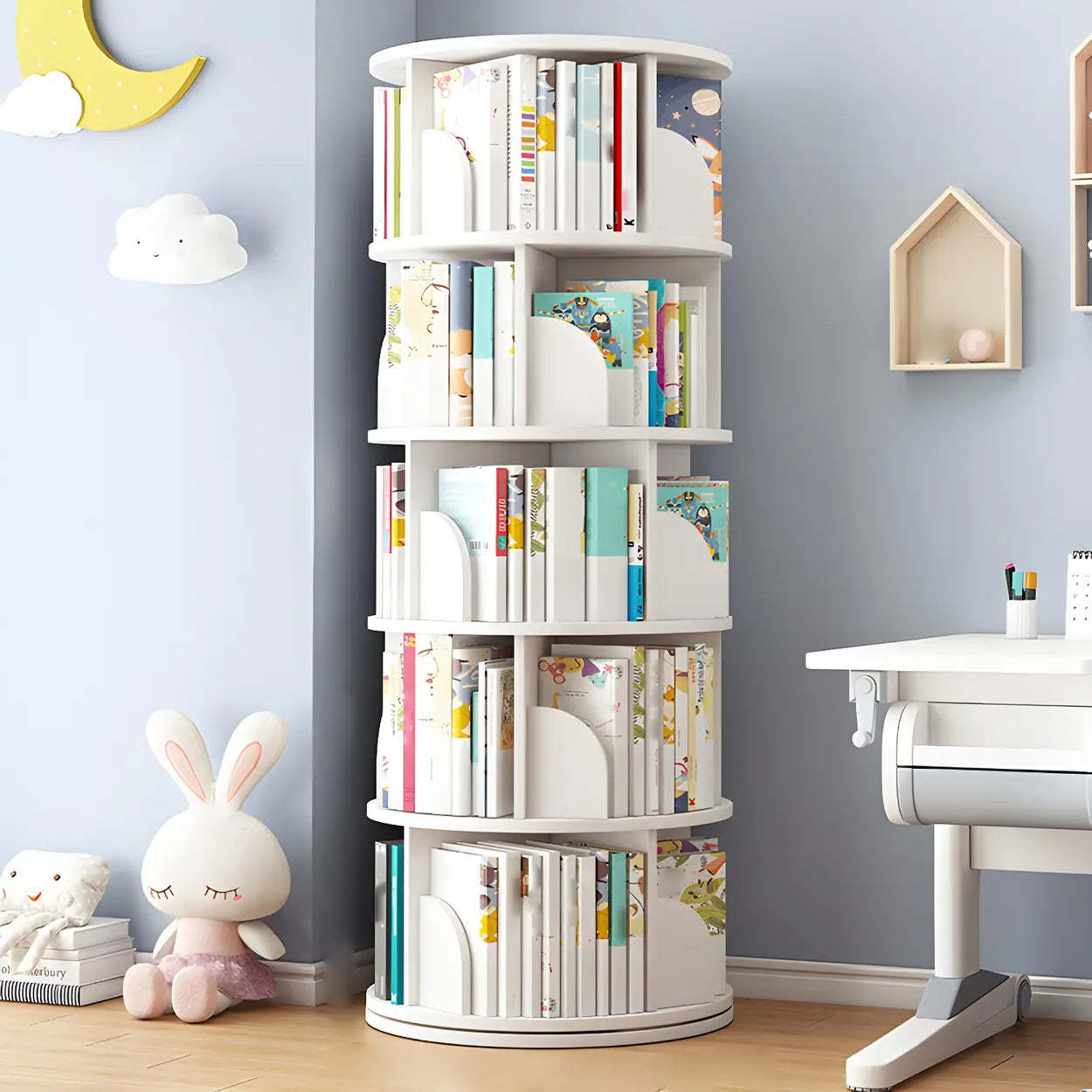 Rotating Round Wood Bookshelf — Green
