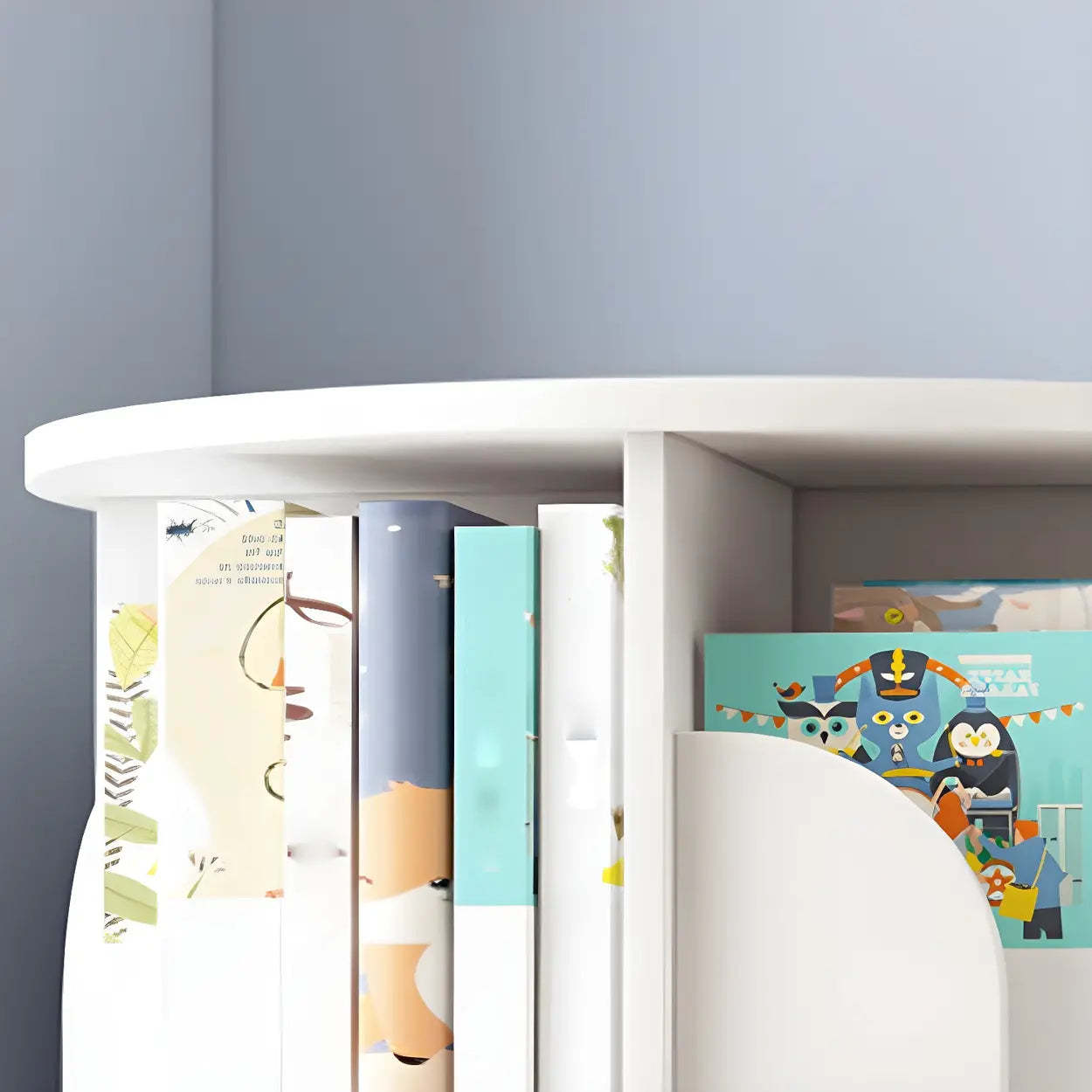 Rotating Round Wood Bookshelf
