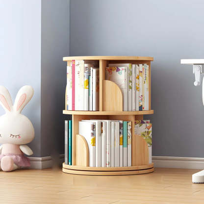 Rotating Round Wood Bookshelf