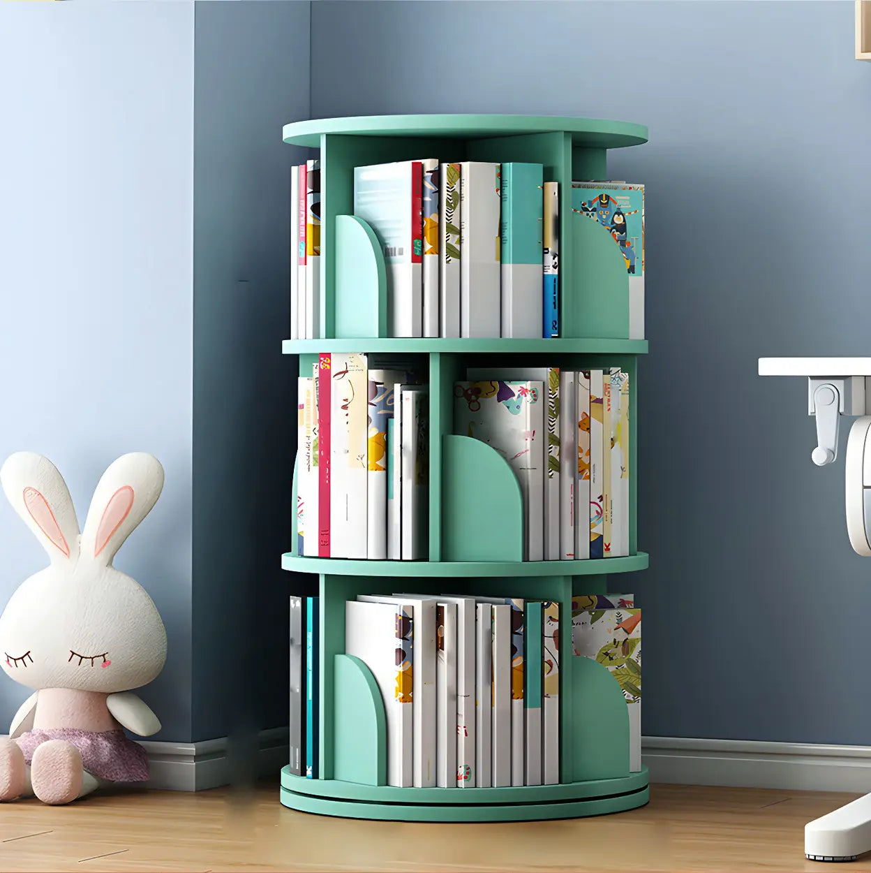 Rotating Round Wood Bookshelf