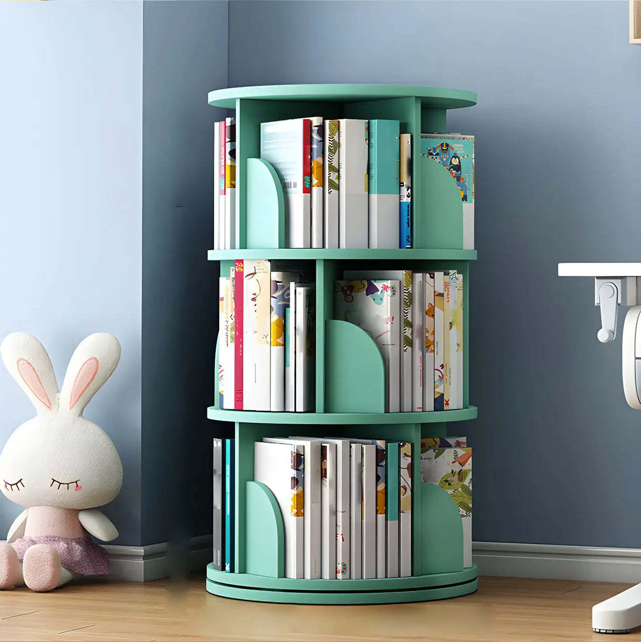 Rotating Round Wood Bookshelf