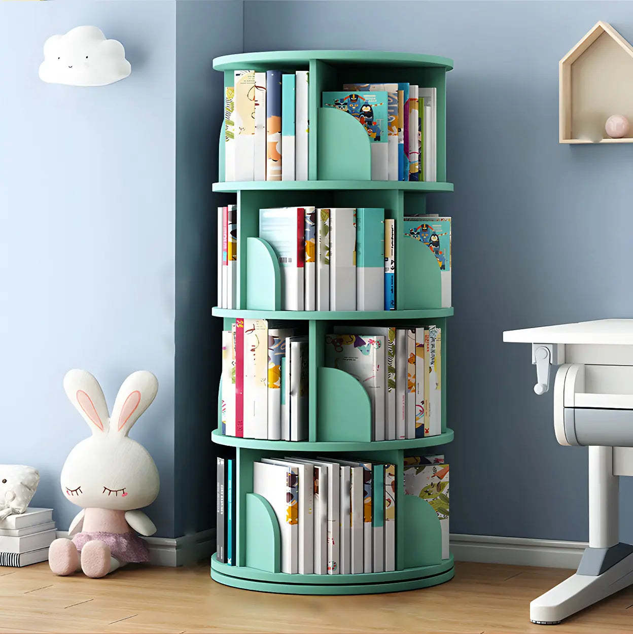 Rotating Round Wood Bookshelf